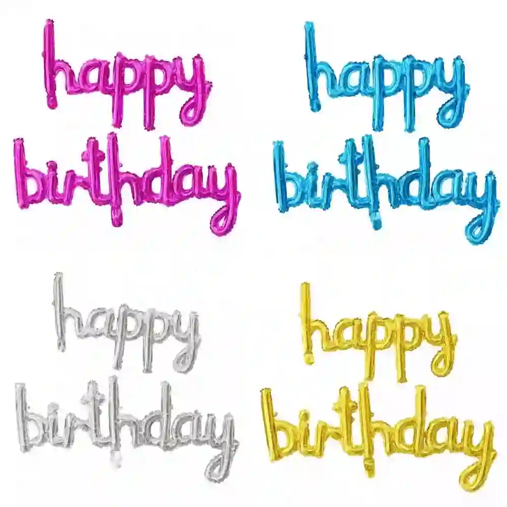 "Happy Birthday" balloons made of two-piece interlocking pieces in various colors